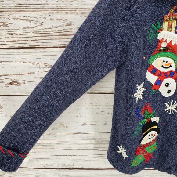 Tiara International Christmas Collection Blue Full Zip Sweater Size Large - Picture 4 of 13